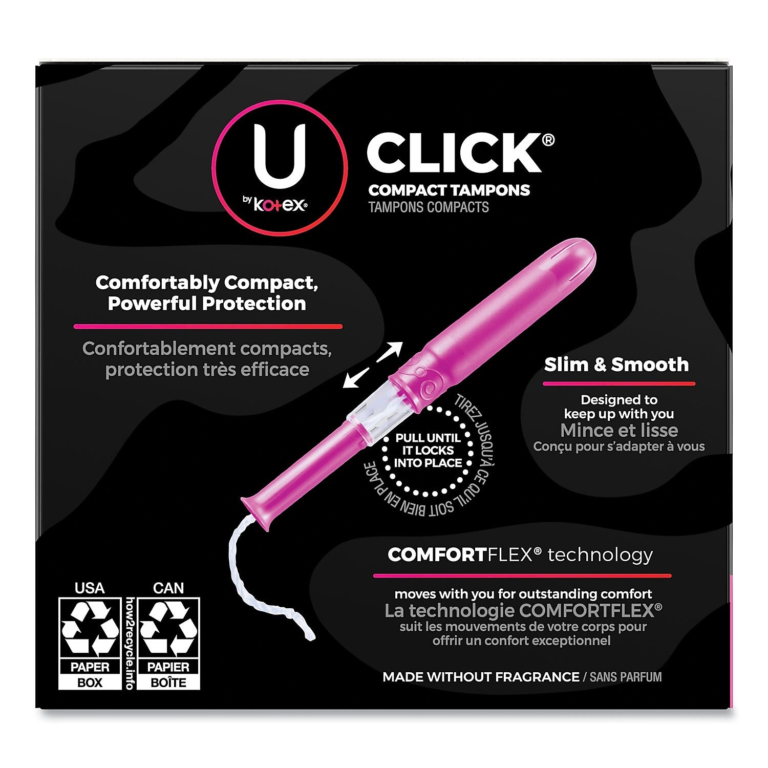 Kotex U Click Compact Regular Absorbency Tampons, Plastic Applicator, 16/Box, 8 Boxes/Carton (53445)