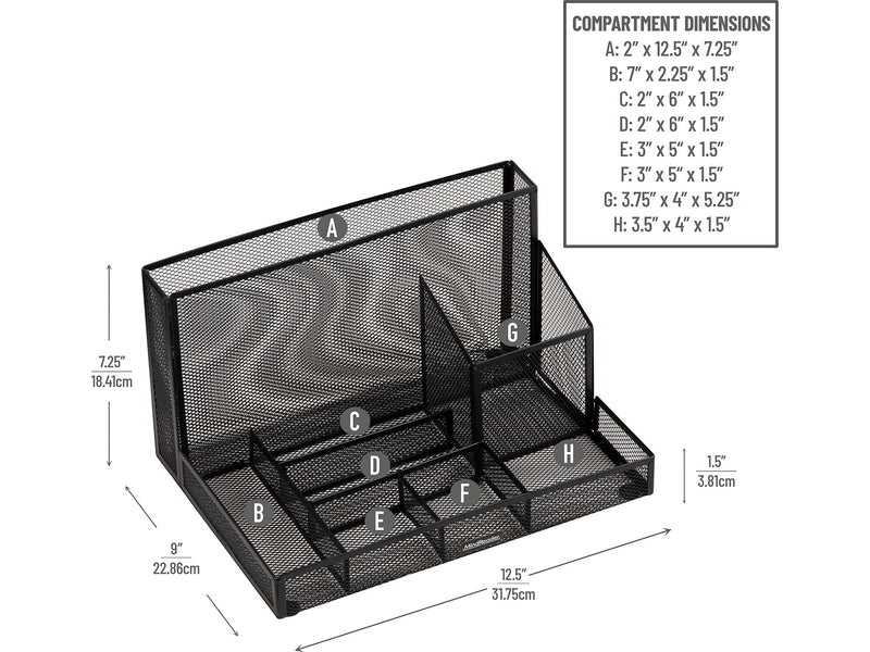 Mind Reader 8-Compartment Metal Mesh Desk Organizer and Office Supplies, Black (DORGSET-BLK)