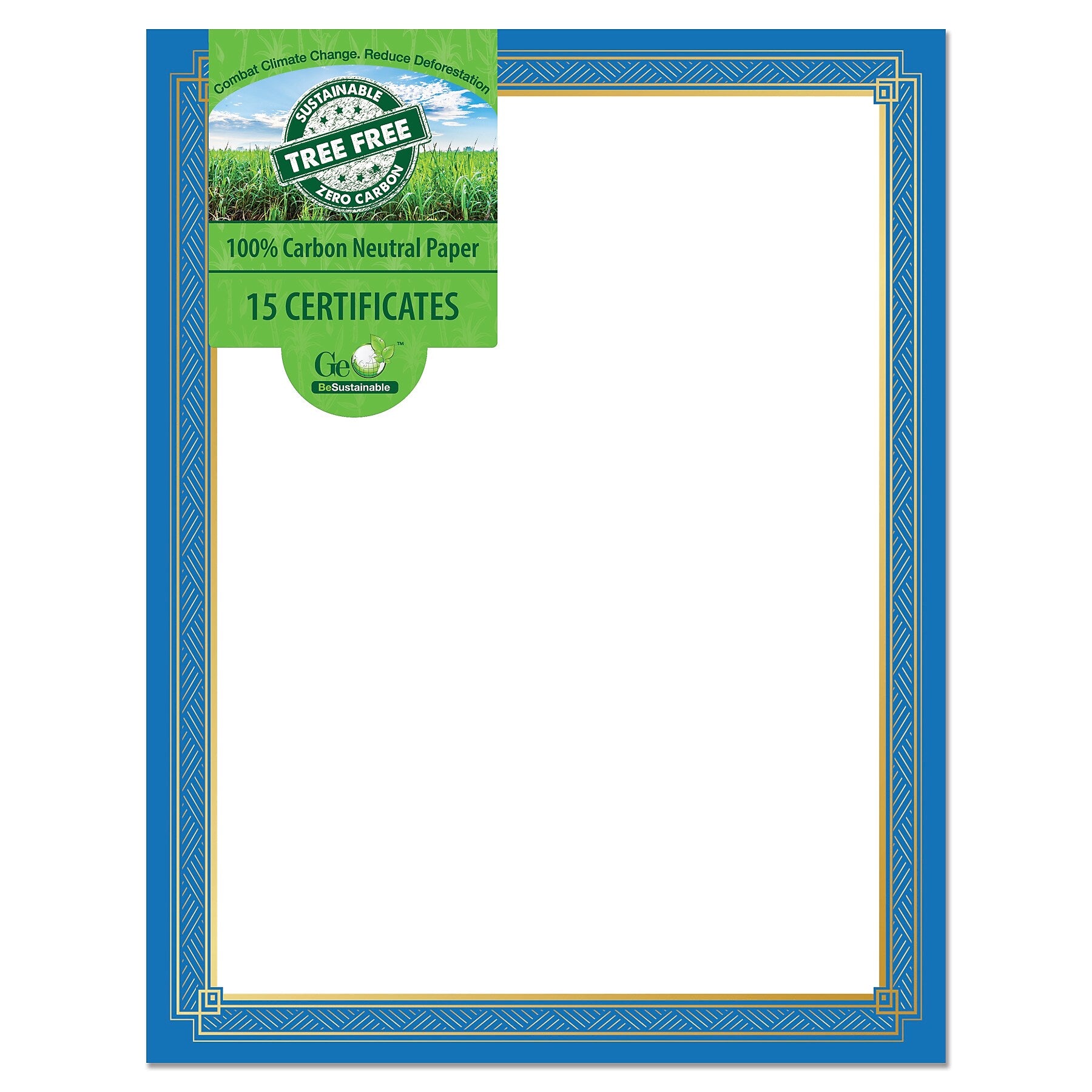 Royal Consumer Elegant Blue Gold Foil Certificate Paper, Blue/Gold, 15/Pack (GEO49949)