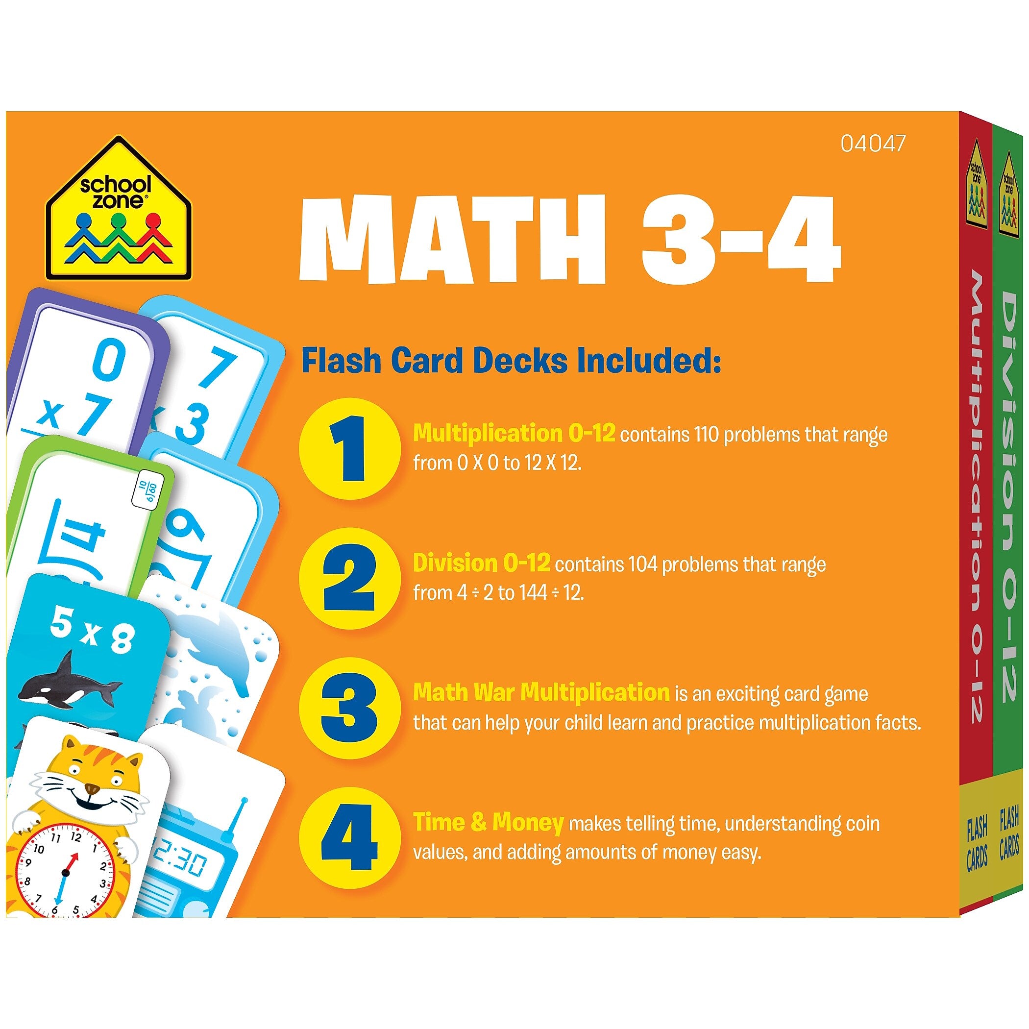 School Zone Math 3-4 Flash Card, Multicolored, 4/Pack (SZP04047)