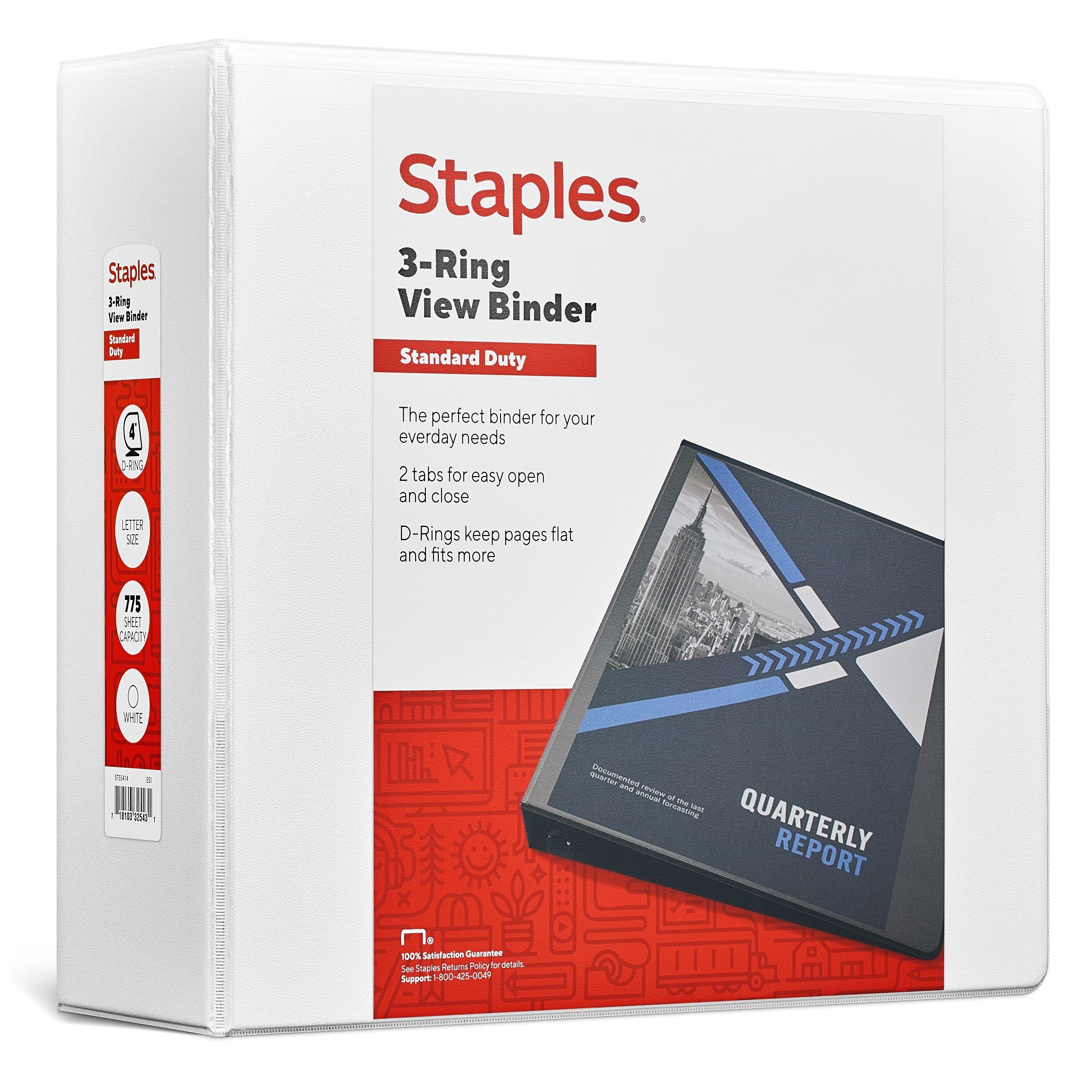 Staples 4" 3-Ring View Binder, D-Ring, White (55414/26358)