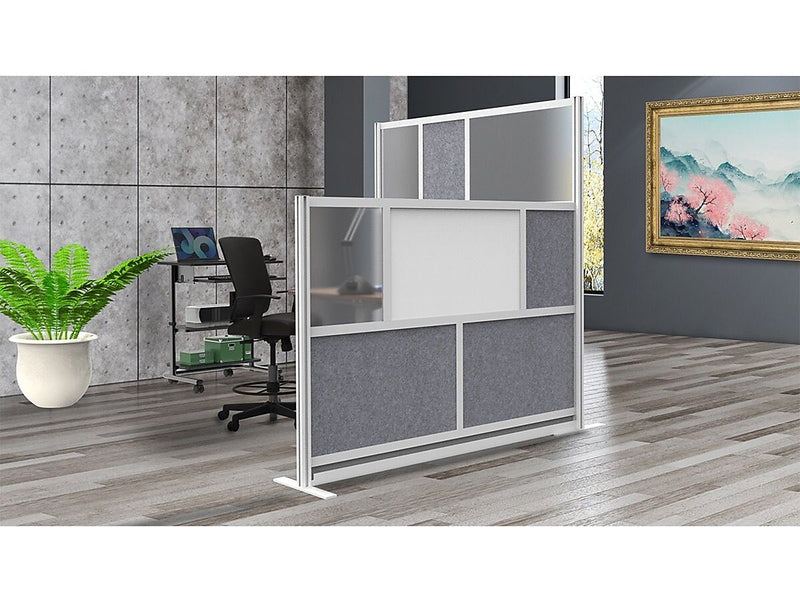 Luxor Workflow Series 4-Panel Freestanding Modular Room Divider System Starter Wall with Whiteboard, 48"H x 53"W, Gray/Silver