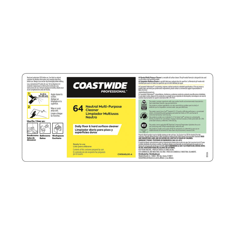 Coastwide Professional™ Secondary Label for Coastwide Professional™ 64 Multi-Purpose Neutral Cleaner (CW6400SL-A)