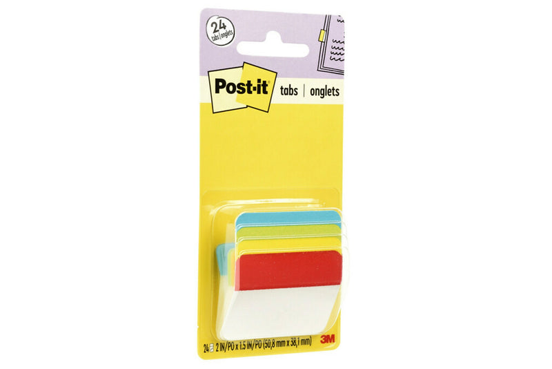 Post-it Tabs, 2" Wide, Assorted Colors, 24 Tabs/Pack (686A-ALYR)