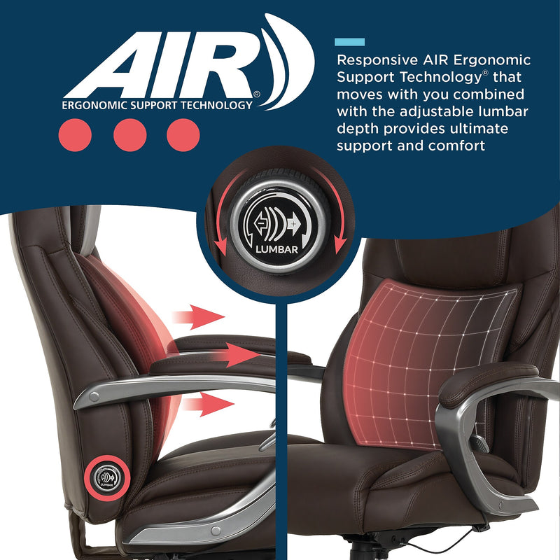 La-Z-Boy Niall AIR Lumbar Pro+ Ergonomic Vegan Leather Executive Big & Tall Chair, 400 lb. Capacity, Dark Brown (60114-DBRN)