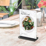 Deflect-O Sign Holder, 4" x 6", Vertical, Table Top, Black/Clear Acrylic (WP249-TR46B)