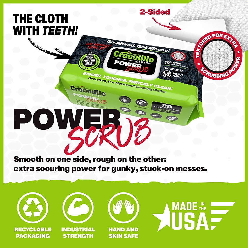 Crocodile Cloth PowerSCRUB Cleaning Cloths, 15" x 10", 80/Pack (6500-080)