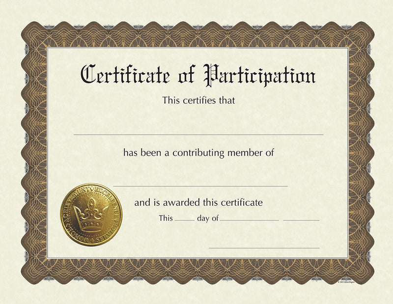 Great Papers! Certificate of Participation, 8.5" x 11", Multicolored, 6/Pack (930800)