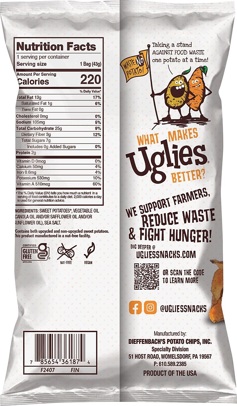 Uglies Gluten-Free Sweets Kettle Potato Chips, 1.5 oz., 24 Bags/Carton (36187)