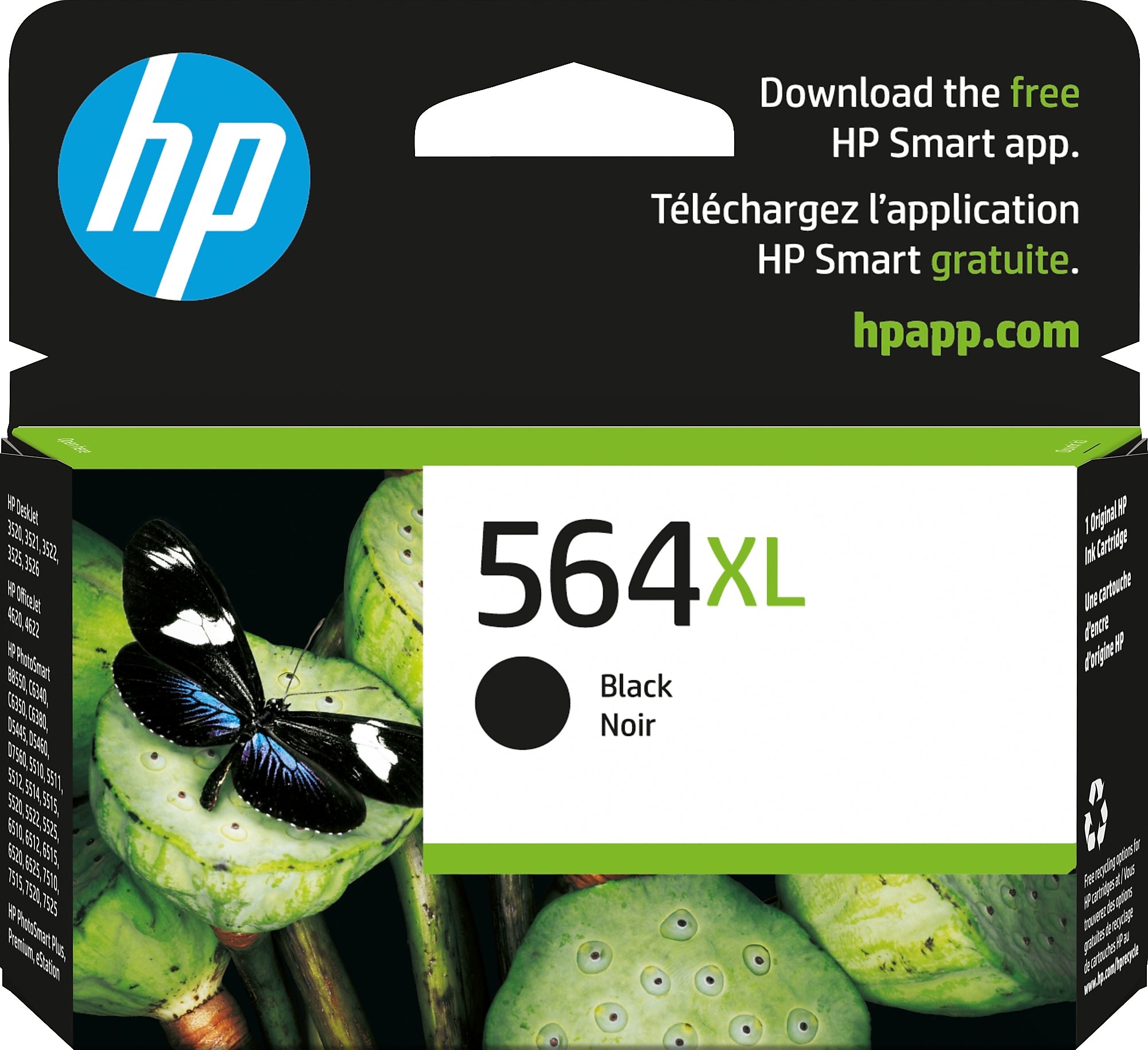 HP 564XL Black High Yield Ink Cartridge, Prints Up to 550 Pages (CN684WN#140)