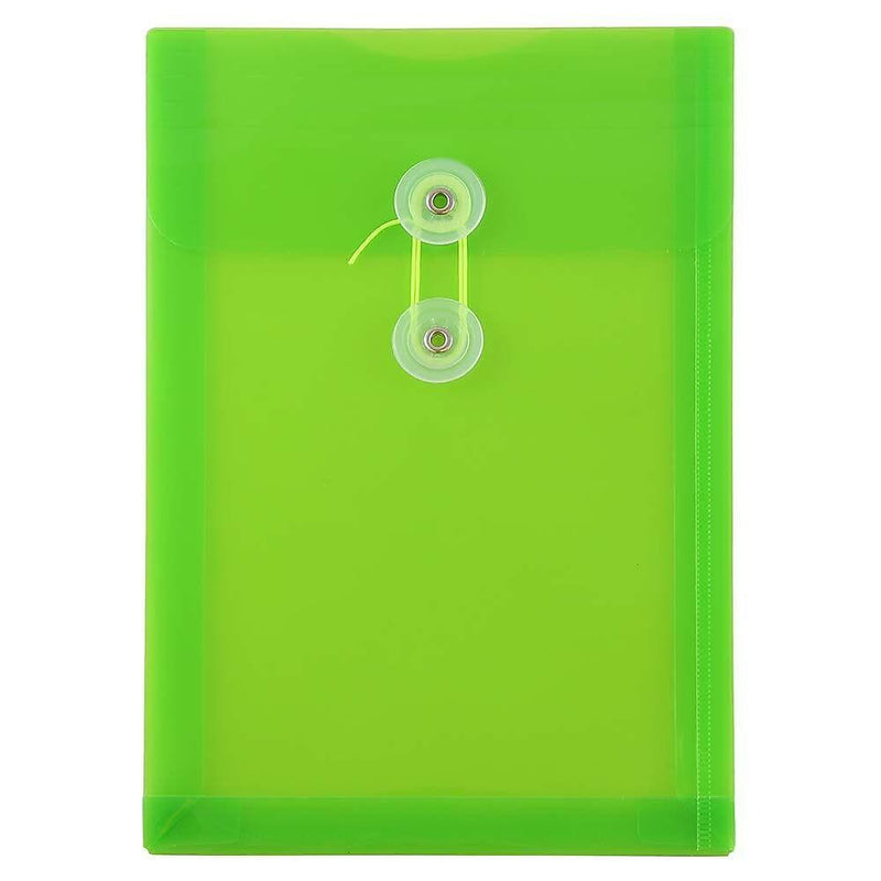 JAM Paper Premium Plastic Filing Envelope with Button & String Closure, 6 1/4" x 9 1/4", Lime Green, 3/Pack (472B1LIX3)