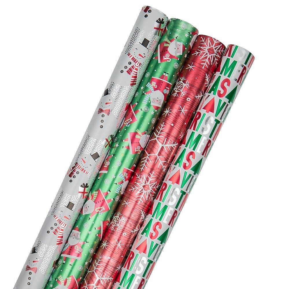 JAM Paper Christmas Wrapping Paper, 25 Sq. ft. x 30", Red Ho Ho Ho Santa Set, 4 Rolls/Pack (165F4reHoS)