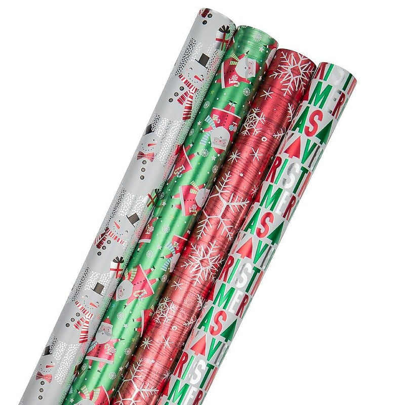 JAM Paper Christmas Wrapping Paper, 25 Sq. ft. x 30", Red Ho Ho Ho Santa Set, 4 Rolls/Pack (165F4reHoS)