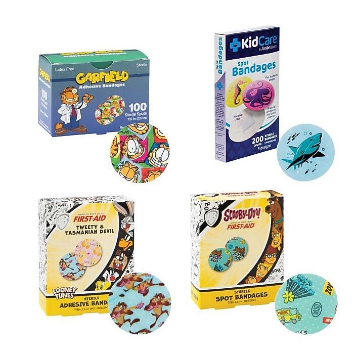 SmileMakers 7/8" Spot Adhesive Bandages, Assorted, 100 Bandages/Box, 4 Boxes/Case (BSPT)