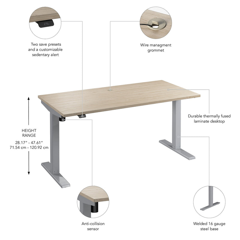 Bush Business Furniture Move 40 Series 60"W Electric Adjustable Standing Desk, Natural Elm/Cool Gray Metallic (M4S6030NESK)