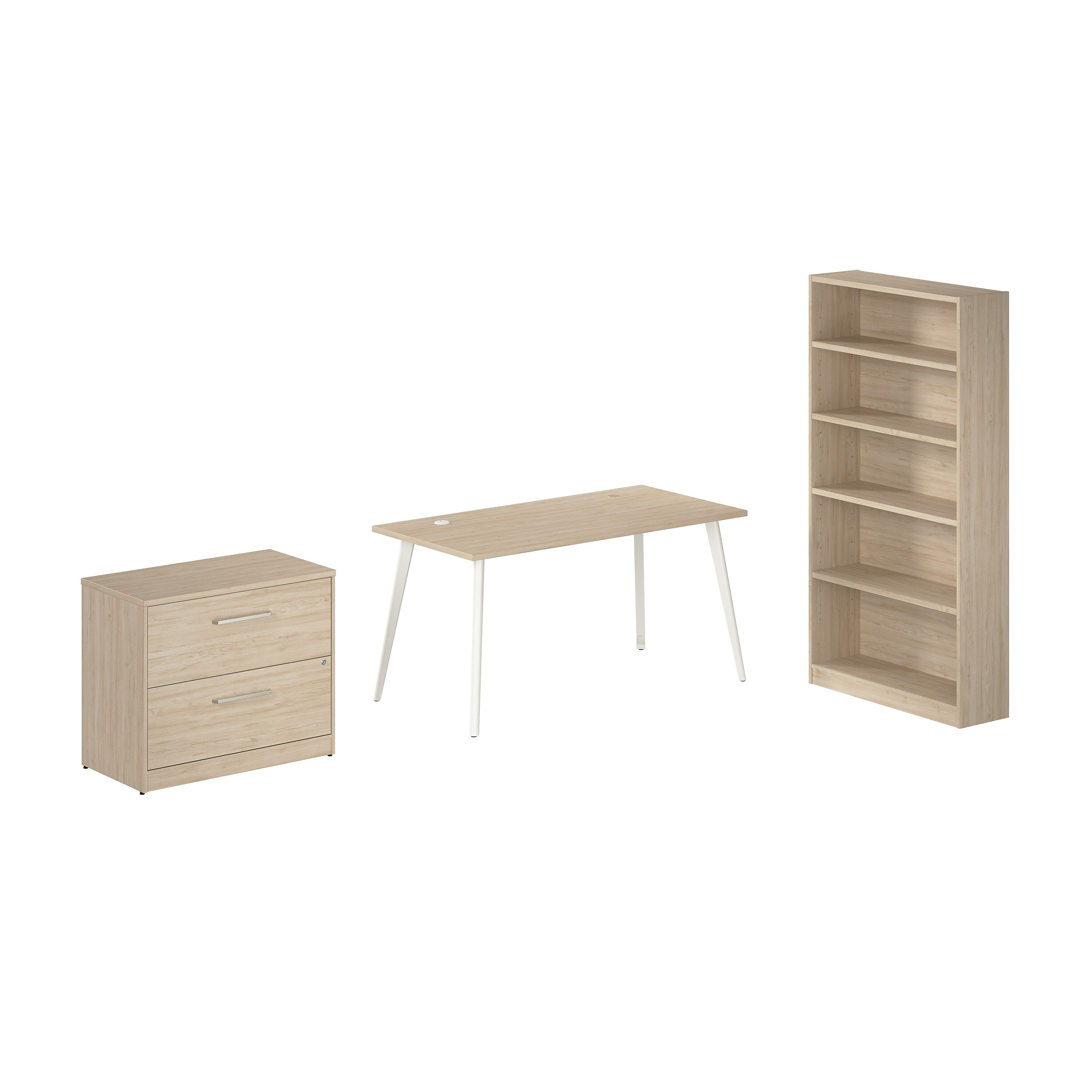 Bush Business Furniture Vista 60"W Desk with Lateral File Cabinet and Bookcase, Natural Elm (VST012NESU)