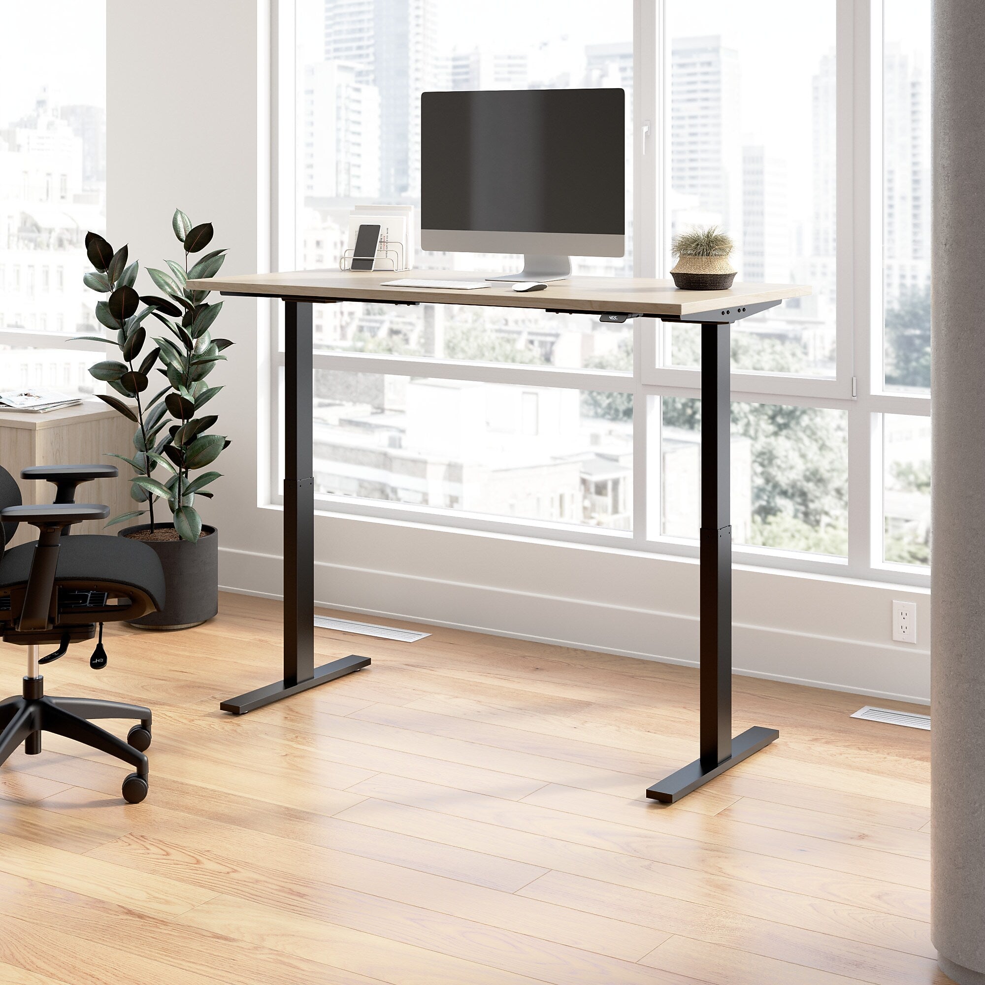 Bush Business Furniture Move 60 Series 60"W Electric Adjustable Standing Desk, Natural Elm/Black Powder Coat (M6S6030NEBK)