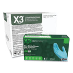 X3 by AMMEX Industrial Nitrile Gloves, Powder-Free, 3 mil, Large, Blue, 100/Box, 10 Boxes/Carton