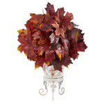 Nearly Natural 20" Autumn Maple Leaf Artificial Plant in Metal Planter (P1545-BG)