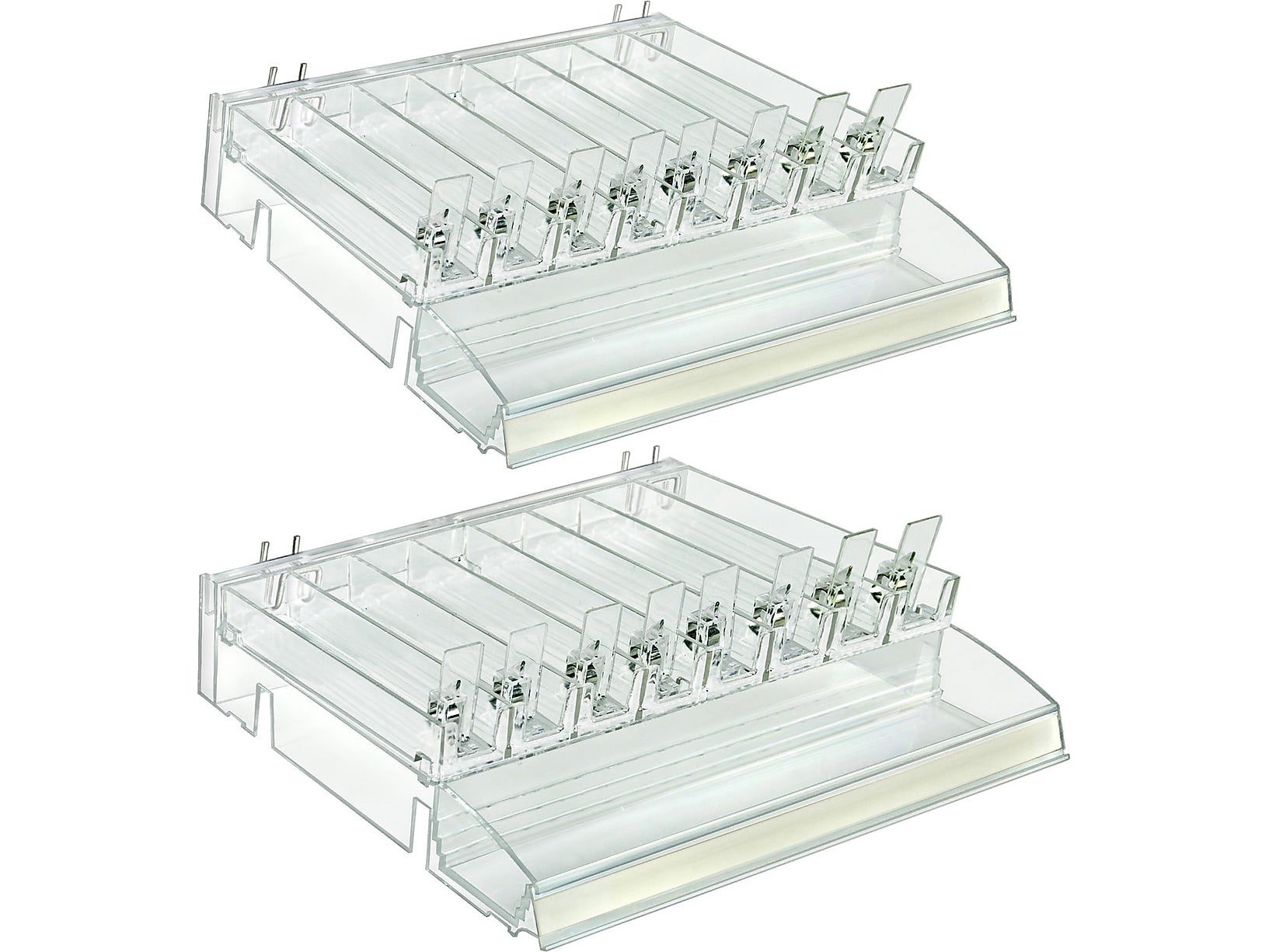 Azar 3.5" x 12" Pegboard 8-Compartment Cosmetic Tray with Tester Tray, Clear, 2/Pack (225840-TESTER-8COMP-2PK)