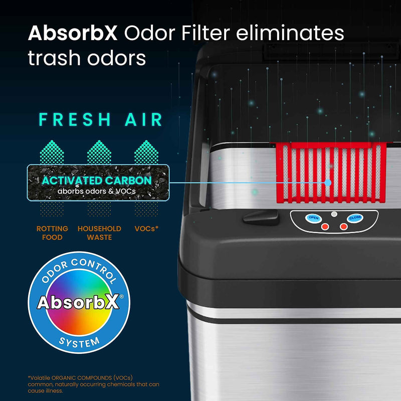 iTouchless Stainless Steel Sensor Trash Can with Locking Lid and AbsorbX Odor Control, Silver, 8 gal. (DZT08PL)