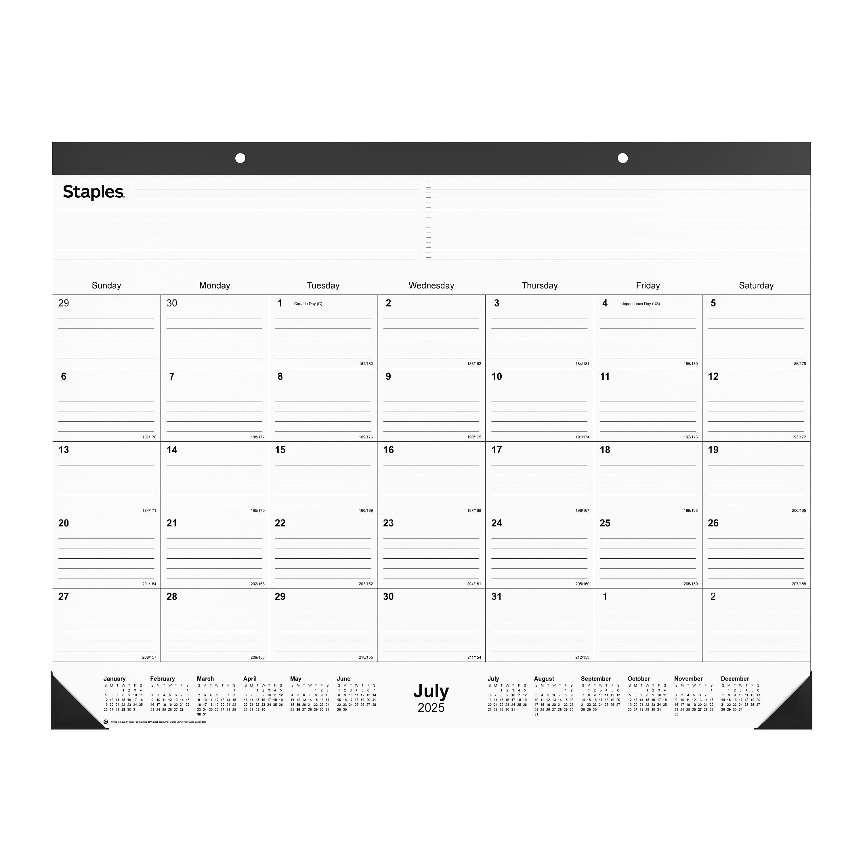 2025-2026 Staples 22" x 17" Academic Monthly Desk Pad Calendar, Black (ST12952-25)