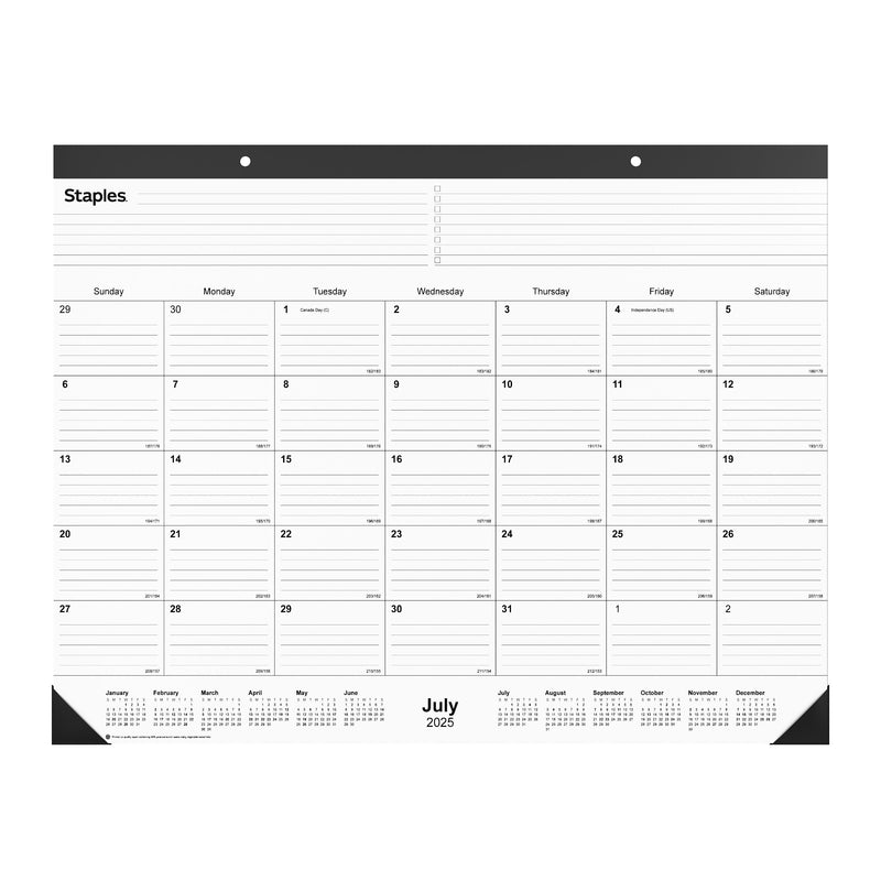 2025-2026 Staples 22" x 17" Academic Monthly Desk Pad Calendar, Black (ST12952-25)