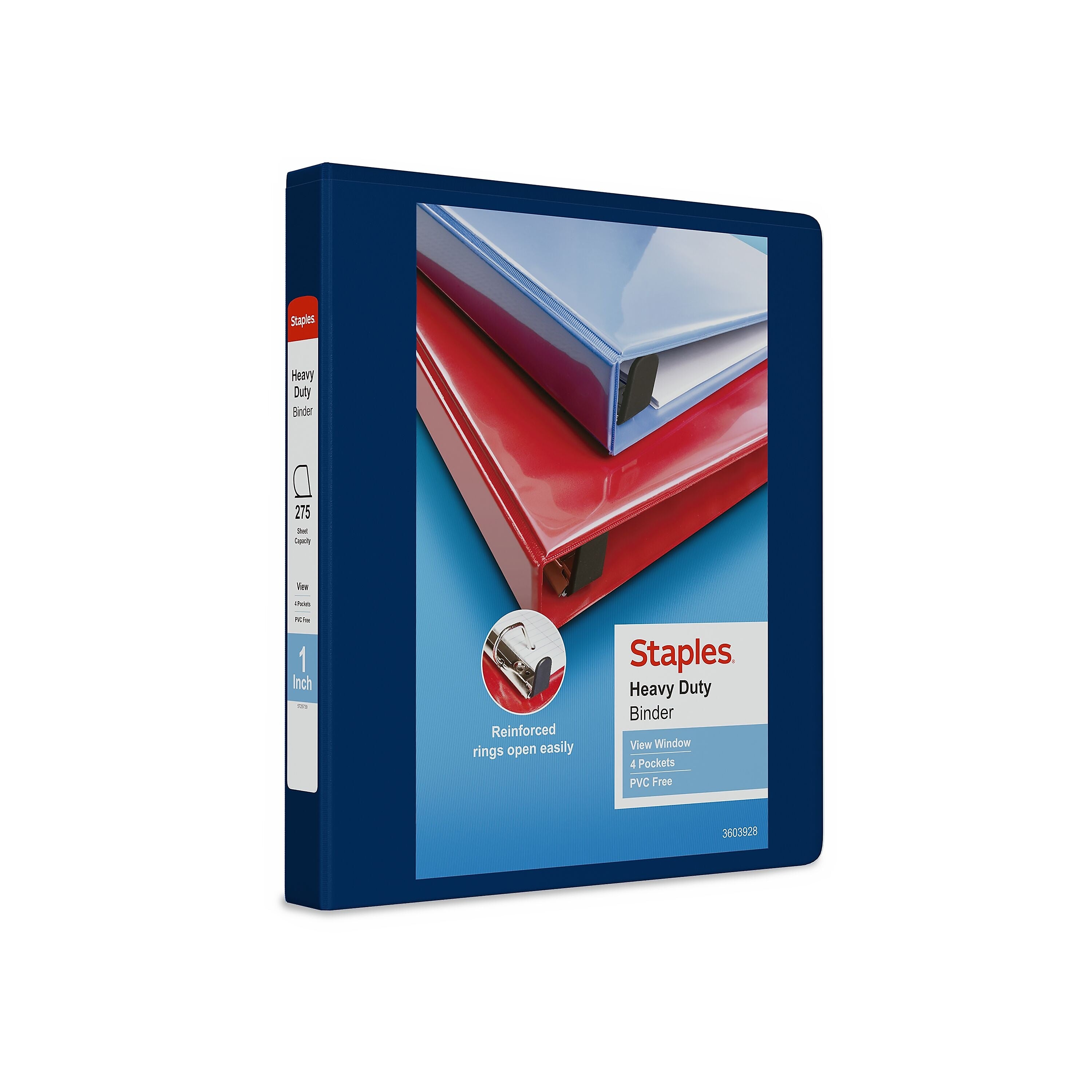 Staples Heavy Duty 1" 3-Ring View Binder, D-Ring, Blue (ST56268-CC)