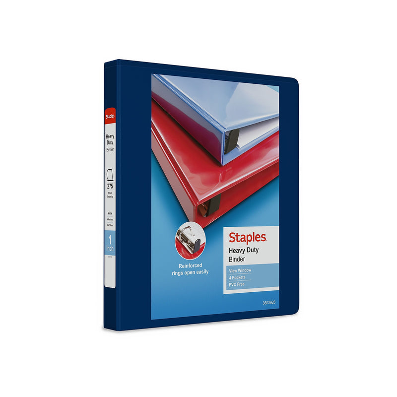 Staples Heavy Duty 1" 3-Ring View Binder, D-Ring, Blue (ST56268-CC)