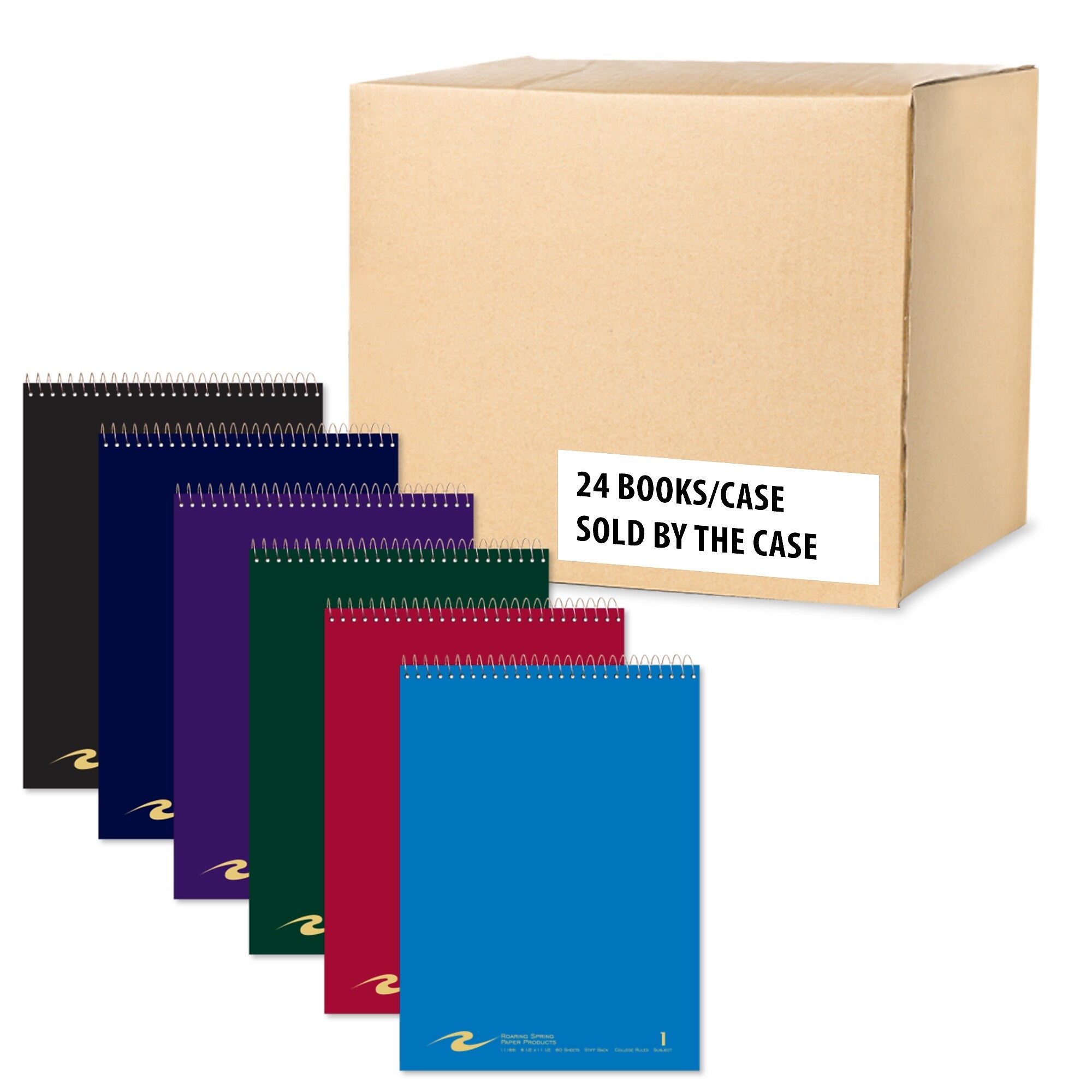 Roaring Spring Paper Products 1-Subject Notebooks, 8.5" x 11.5", College Ruled, 80 Sheets, Assorted Colors, 24/Case (11186CS)