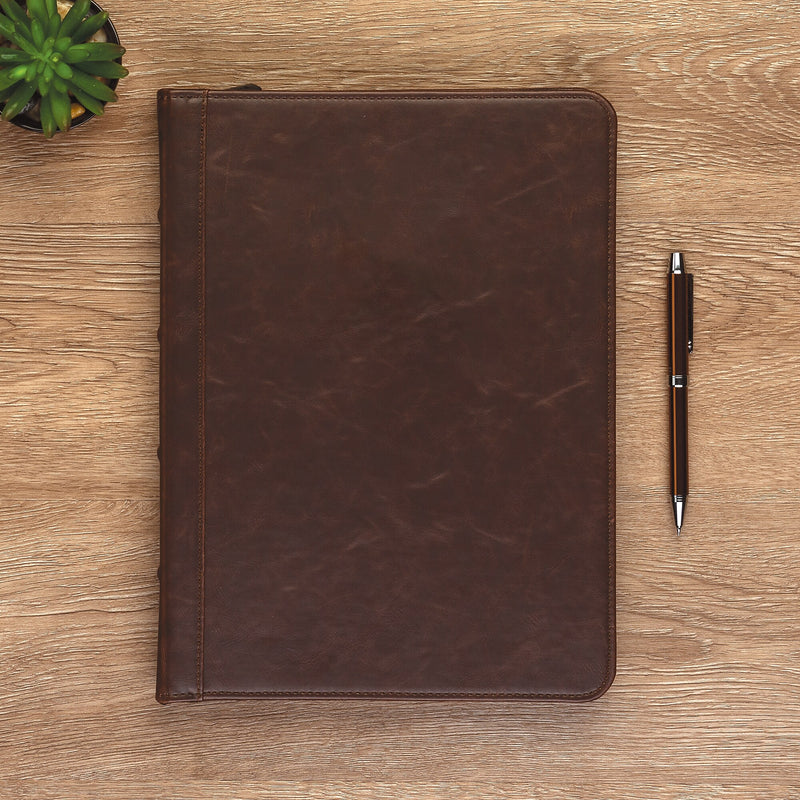 Samsill Vintage Plastic Padfolio with Zipper Closure, Dark Brown (SAM70836)