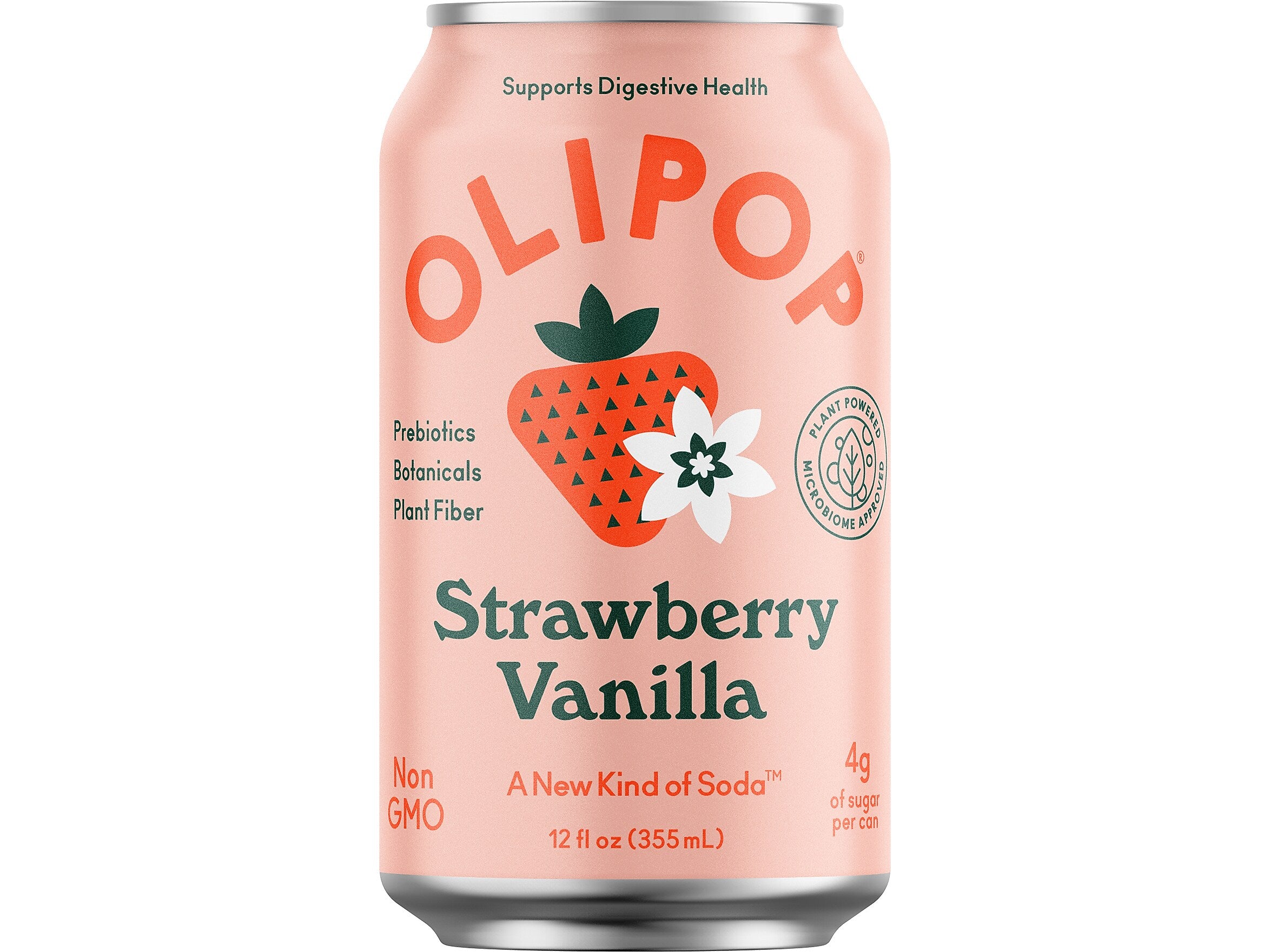 Olipop Prebiotic Strawberry Vanilla Soda, 12 fl. oz., 12 Cans/Case (ICO70291)