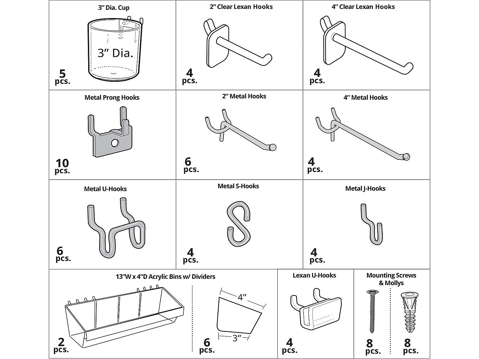 Azar 72-Piece Pegboard Organizer Accessory Kit, Clear/Silver, Each (900955)