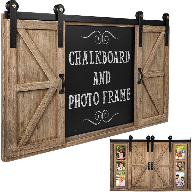 Excello Global Products Rustic Wood Chalkboard with Four 4"x6" Hideaway Photos (EGP-HD-0148)