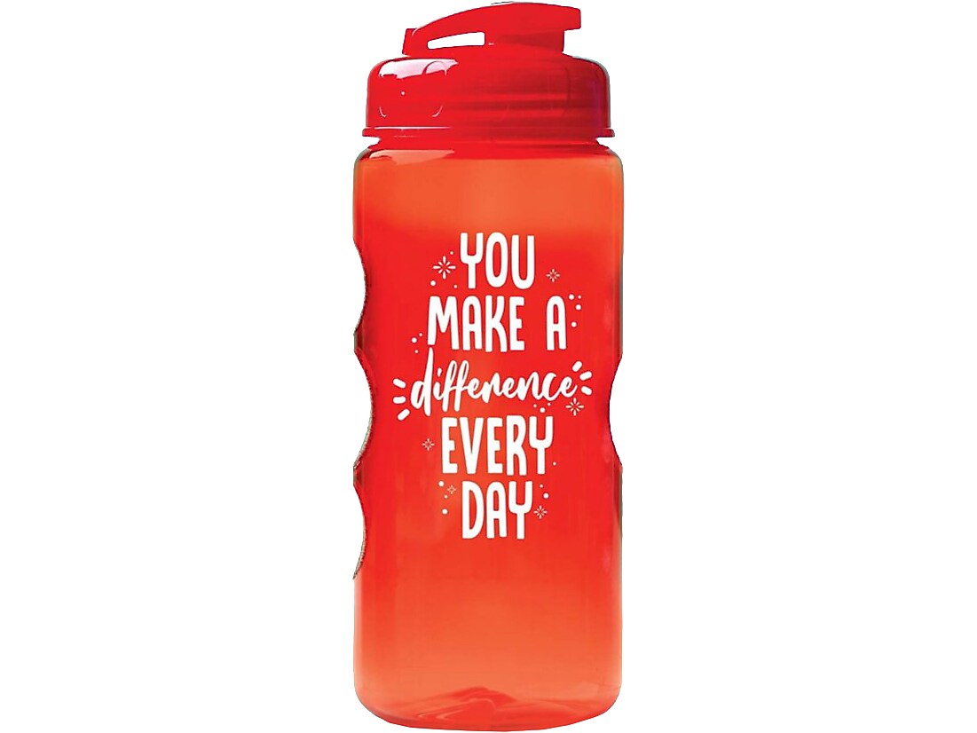 Baudville Quick Grip "Difference Everyday" Plastic Water Bottle, 22 oz., Red, 3/Pack (1393277P331)