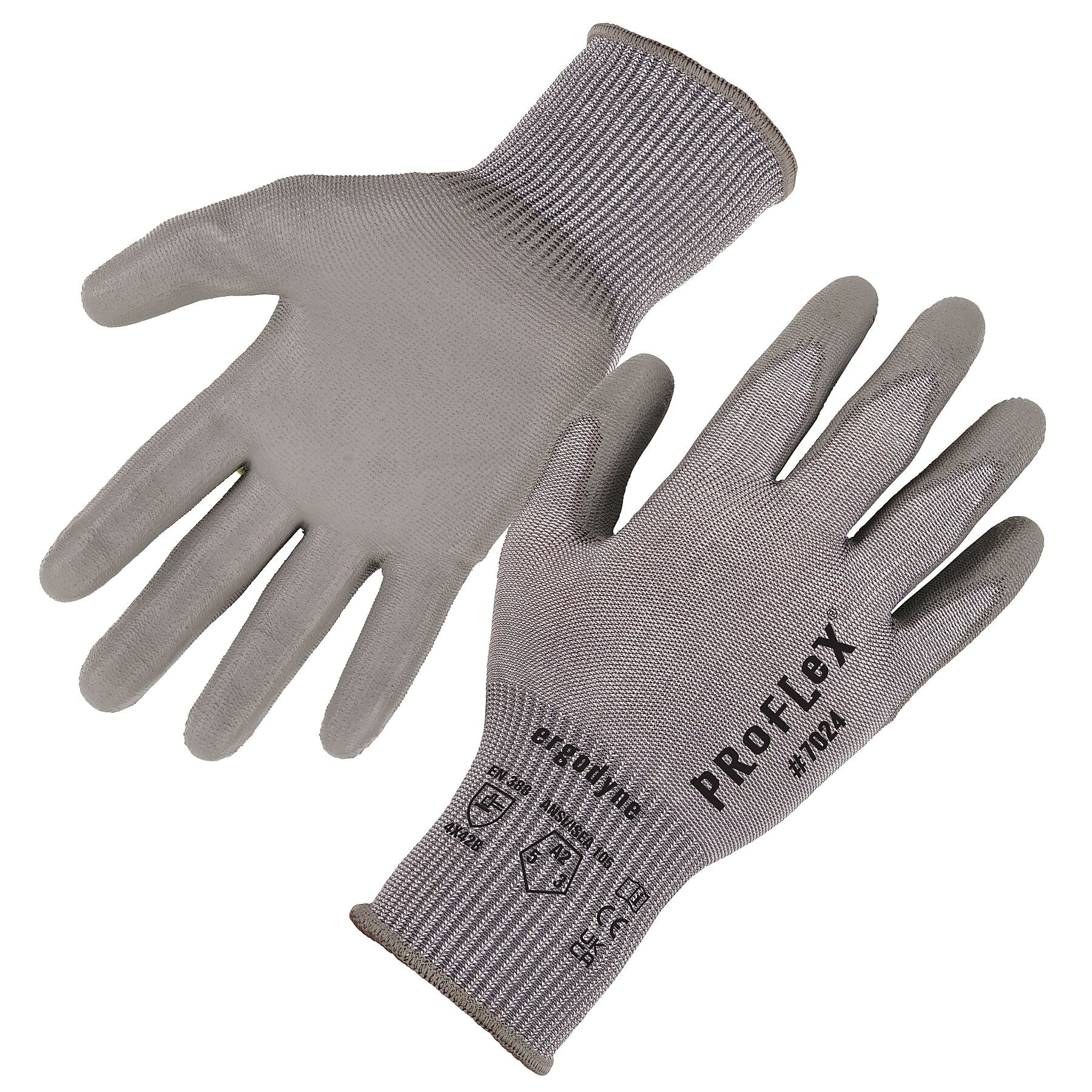 Ergodyne ProFlex 7024 PU Coated Cut-Resistant Gloves, ANSI A2, Gray, Medium, 1 Pair (10403)