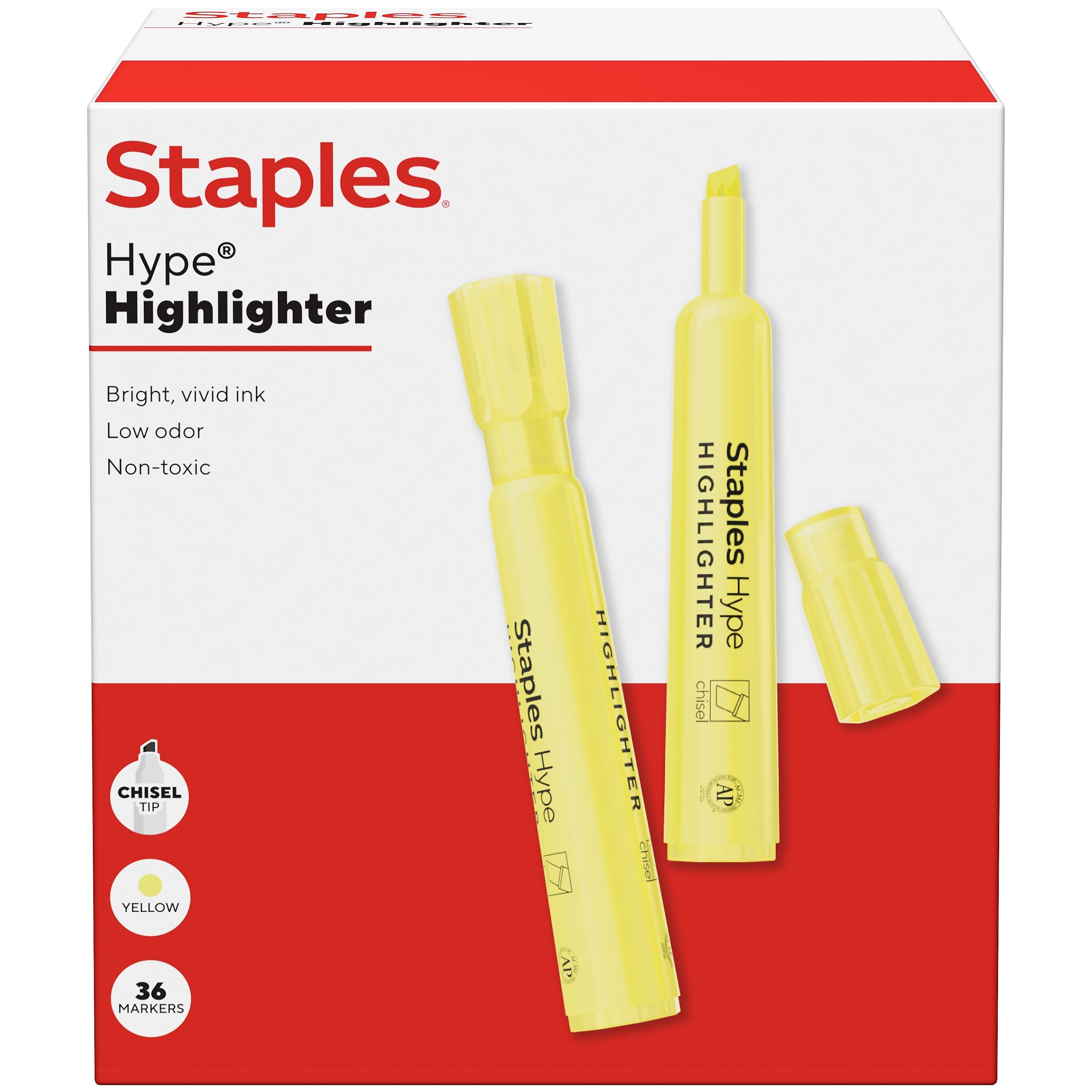 Staples Hype Tank Highlighter, Chisel Tip, Yellow, 36/Pack (ST62941)
