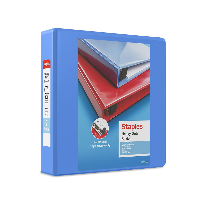 Staples Heavy Duty 2" 3-Ring View Binder, D-Ring, Periwinkle (ST56291-CC)