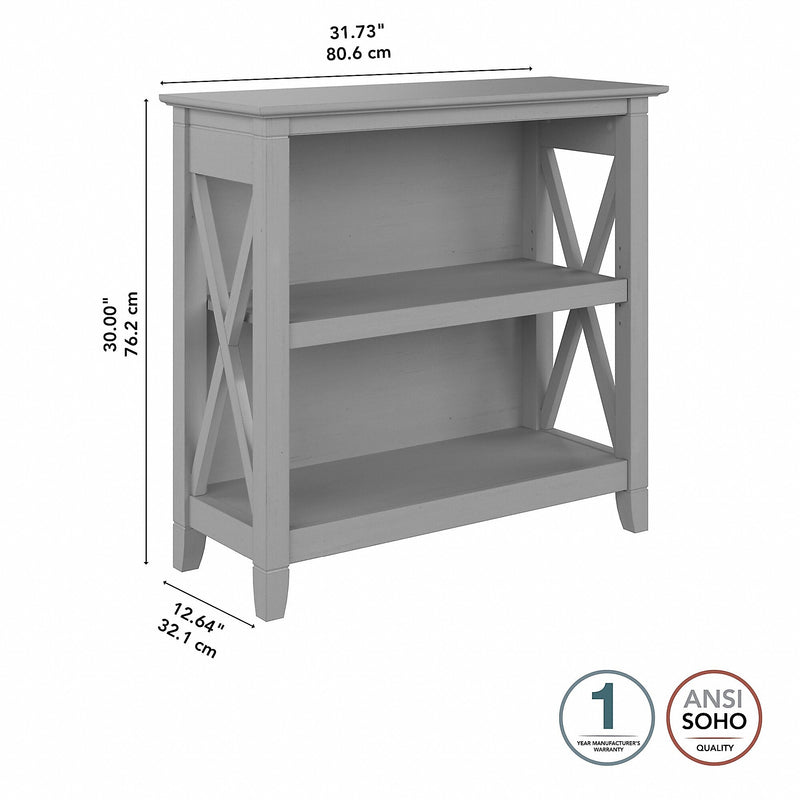 Bush Furniture Key West 30"H 2-Shelf Bookcase with Adjustable Shelf, Cape Cod Gray (KWB124CG-03)