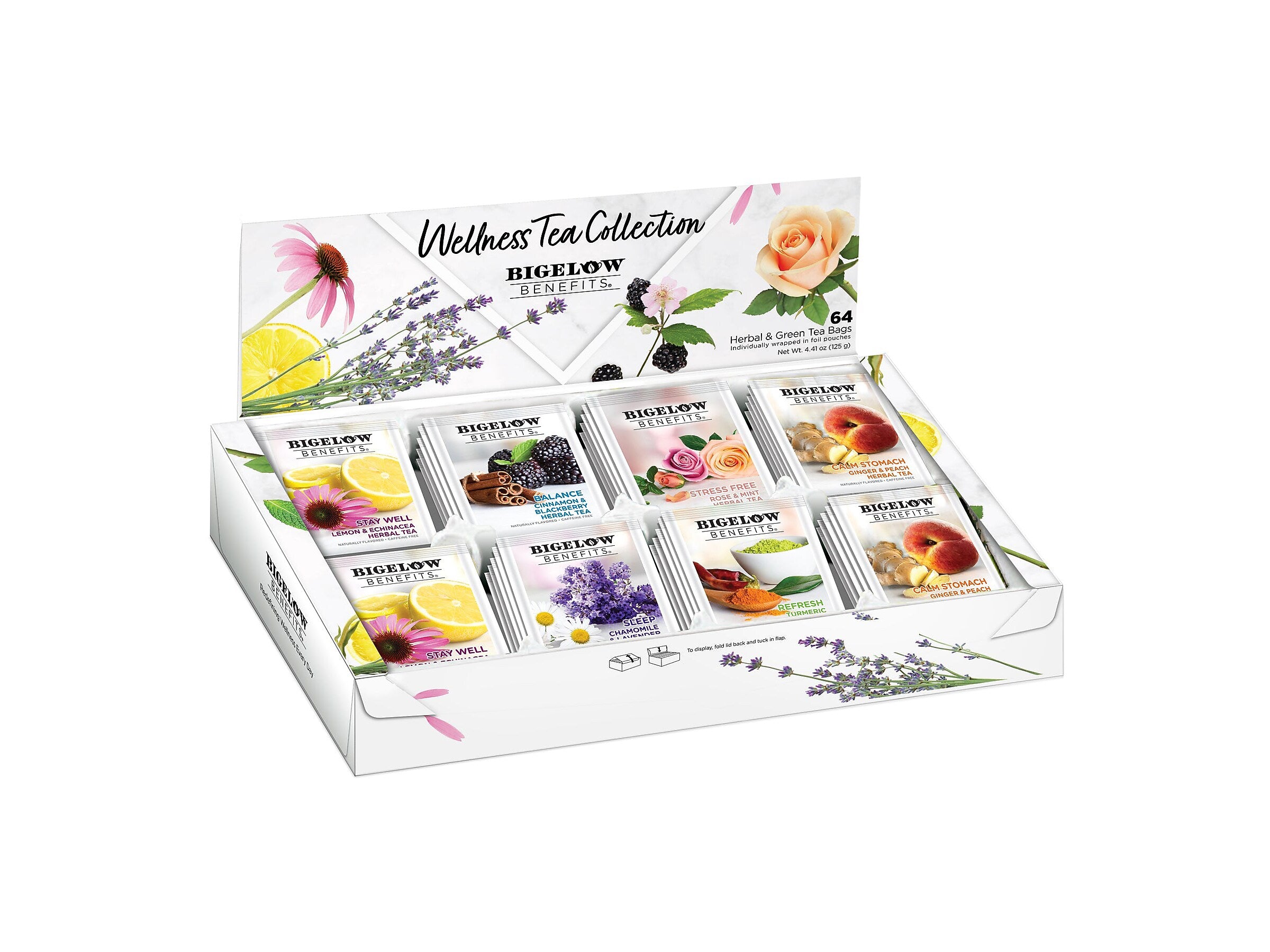 Bigelow Benefits Wellness Caffeinated Assorted Tea Bags, 64/Box (54568)