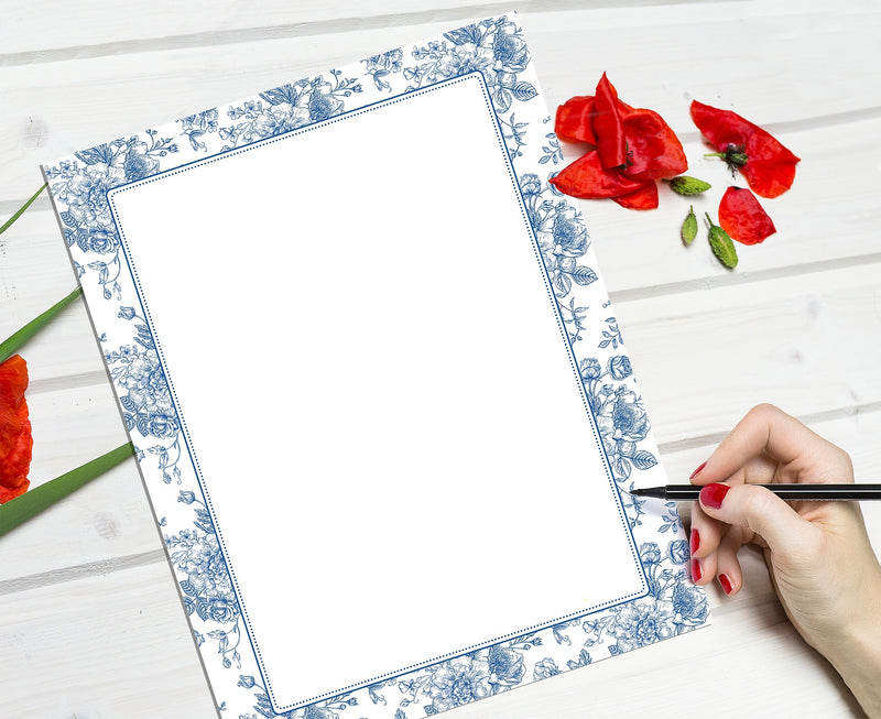 Great Papers Blue Toile Floral Everyday Letterhead, Multicolored, 50 Sheets/Pack (2025010)