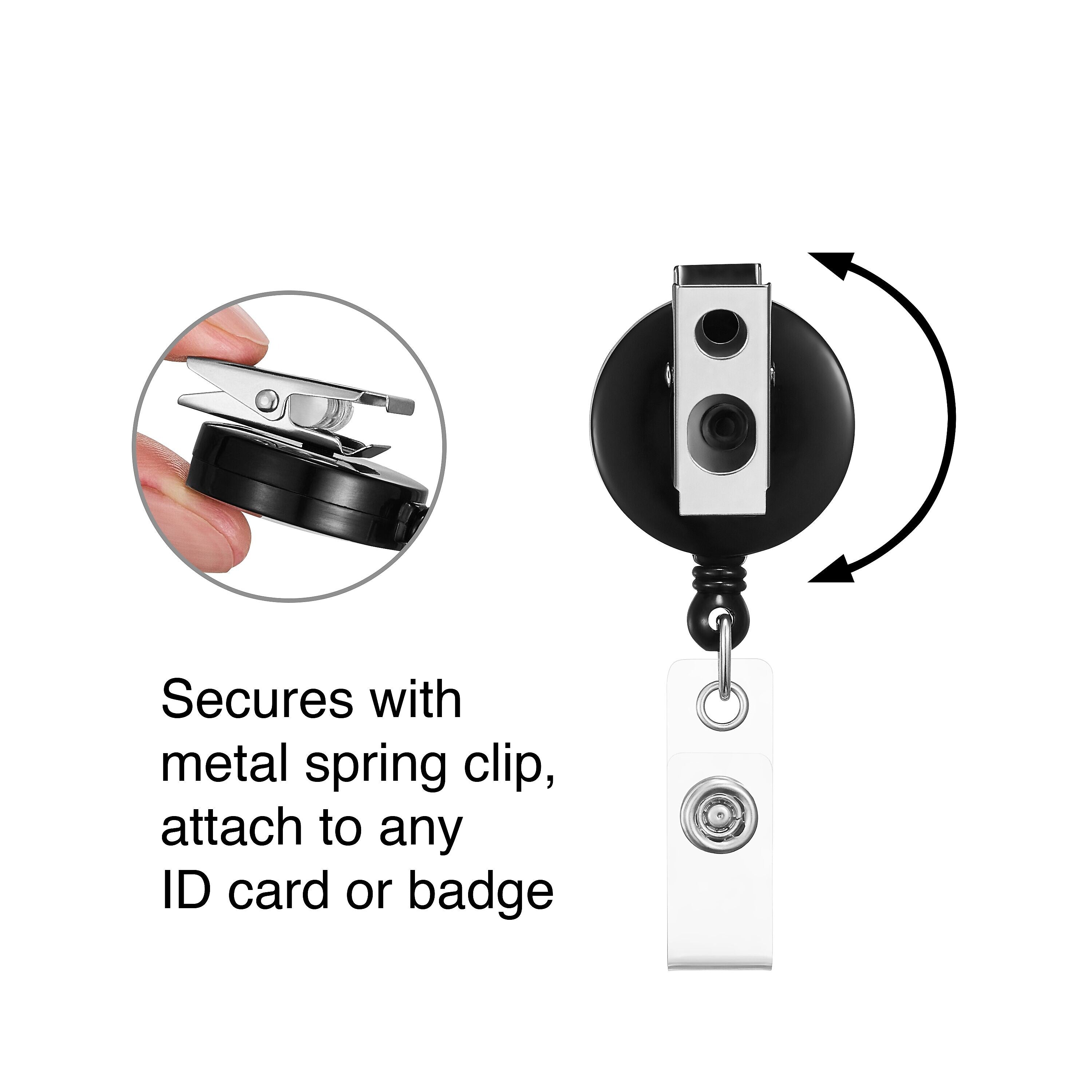 Staples Badge Reels, 33" Retractable Cord Length, Metal, Black, 5/Pack (37860)