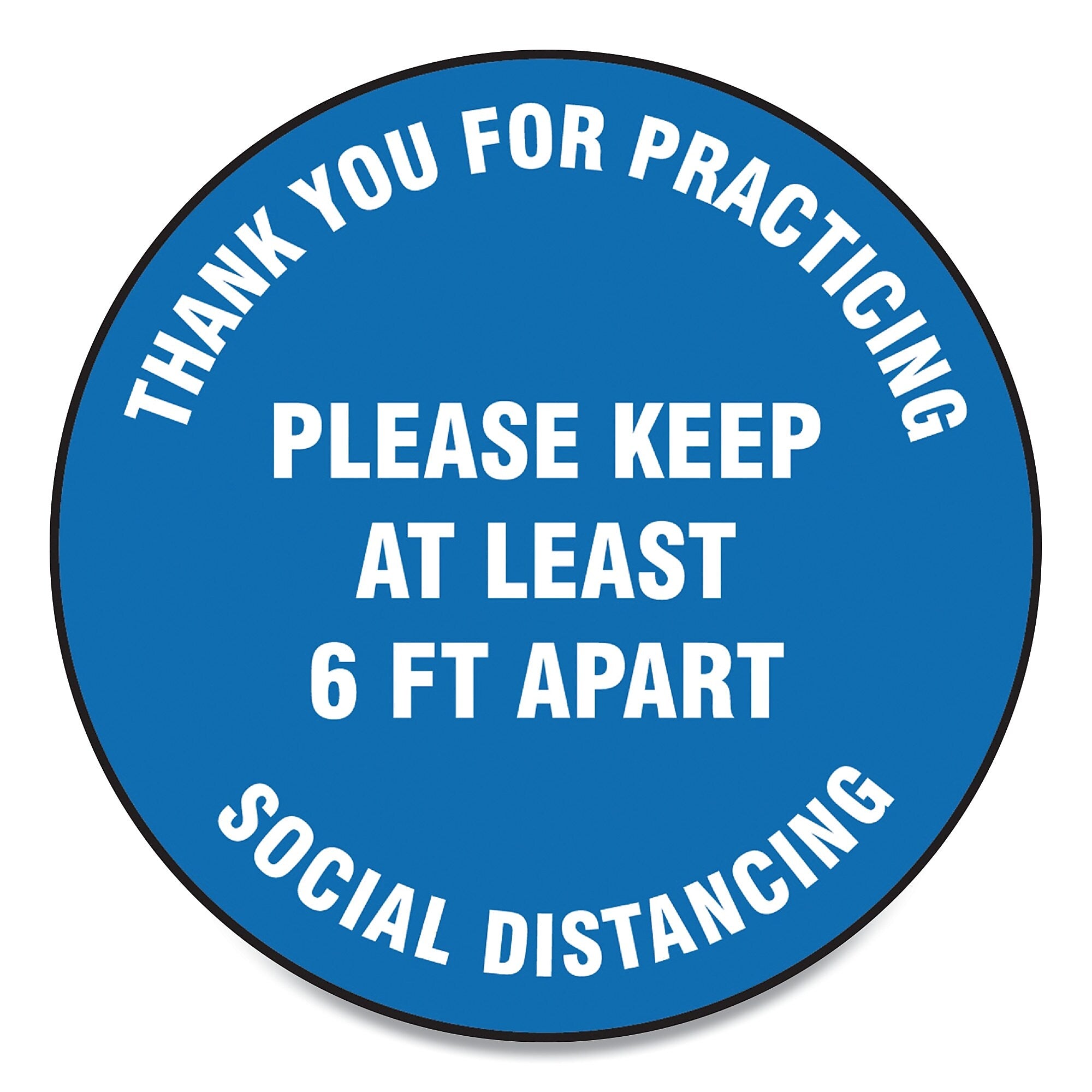 Accuform Slip-Gard Floor Signs, 17" Circle, "Thank You For Practicing Social Distancing...", Blue, 25/PK (GN1MFS421ESP)