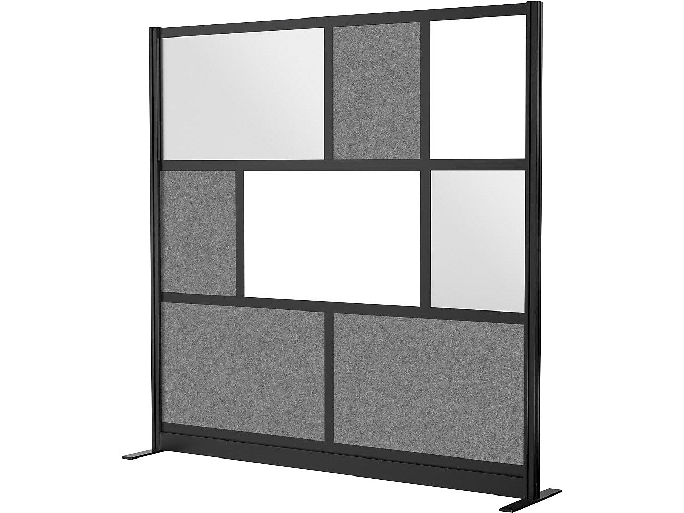 Luxor Workflow Series 8-Panel Freestanding Room Divider System Starter Wall with Whiteboard, 70"H x 70"W, Black/Gray