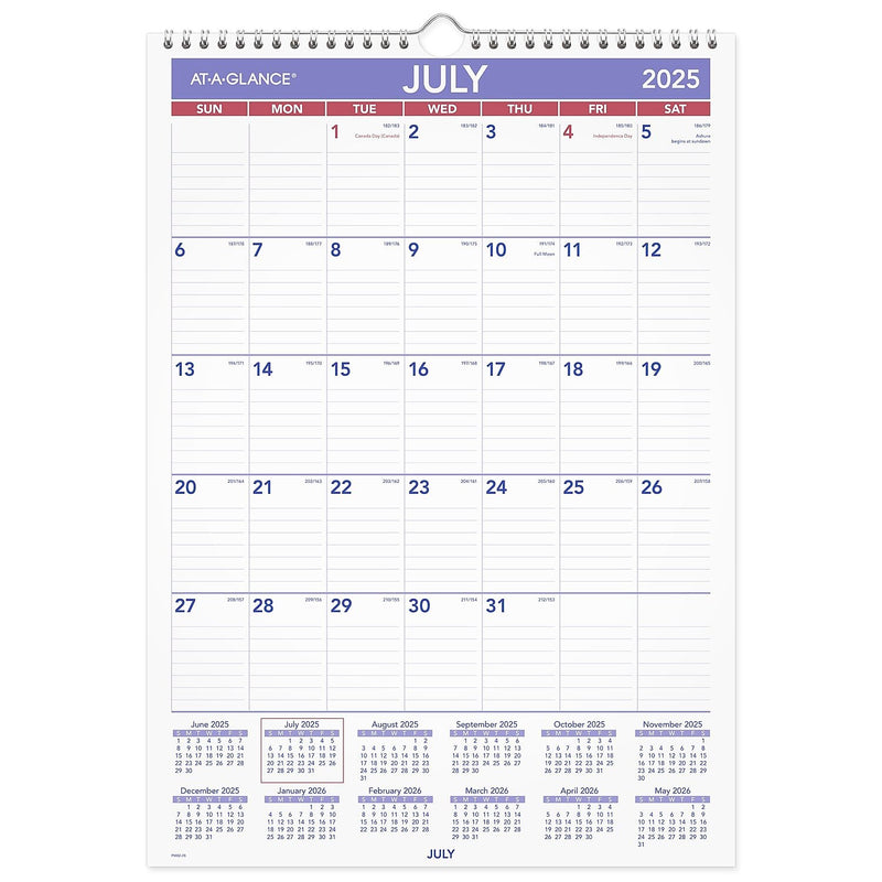 2025-2026 AT-A-GLANCE 12" x 17" Academic Monthly Wall Calendar, Purple/Red (PMA2-28-26)
