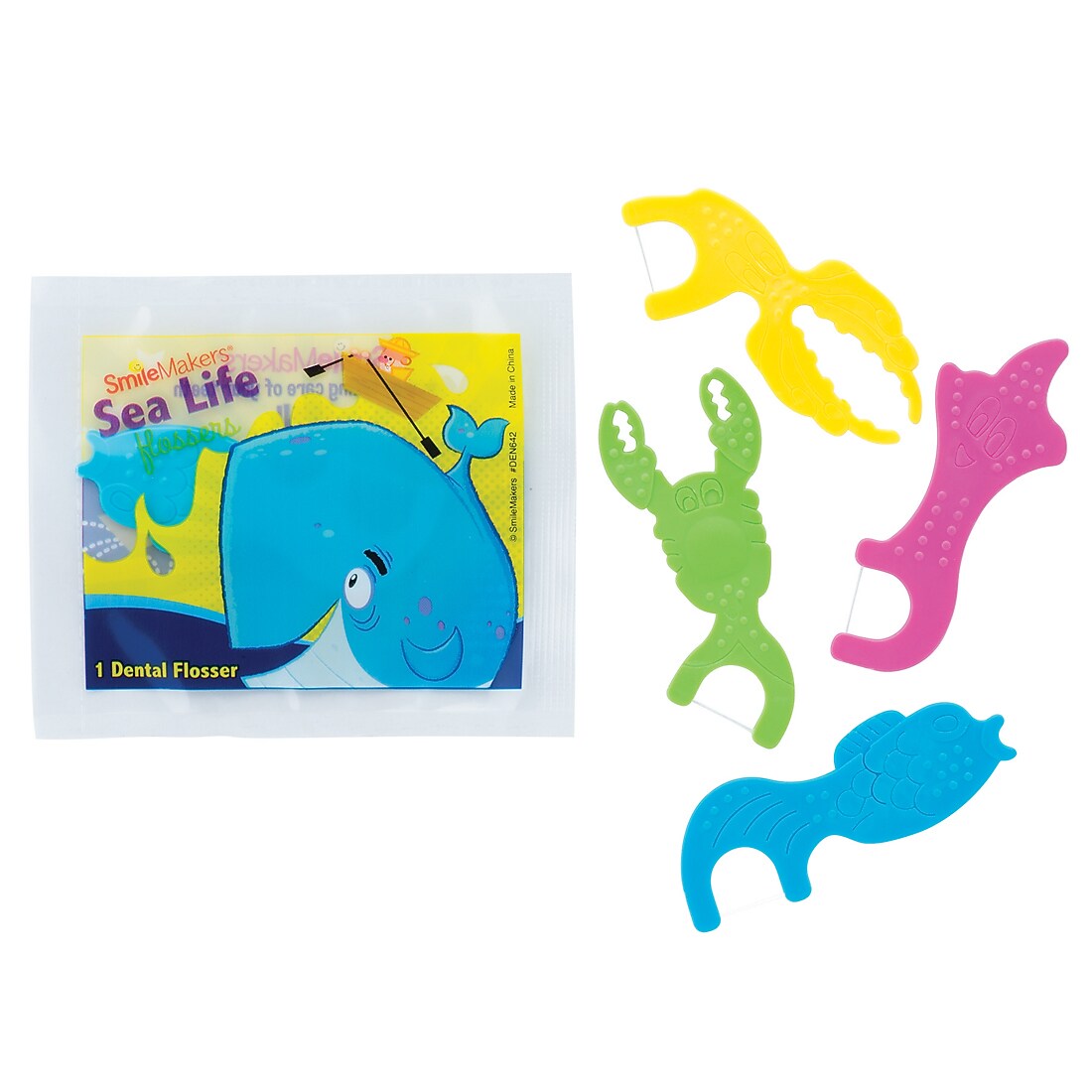 SmileMakers SmileCare Dental Floss, Sea Life Flosser, 1/Pack, 144 Pack/Carton (DEN642)