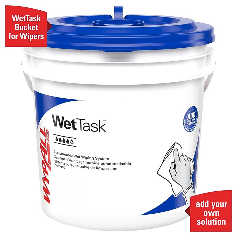 WypAll WetTask HDPE Wiping System Bucket, Blue/White, 4 Buckets/Carton (51677)