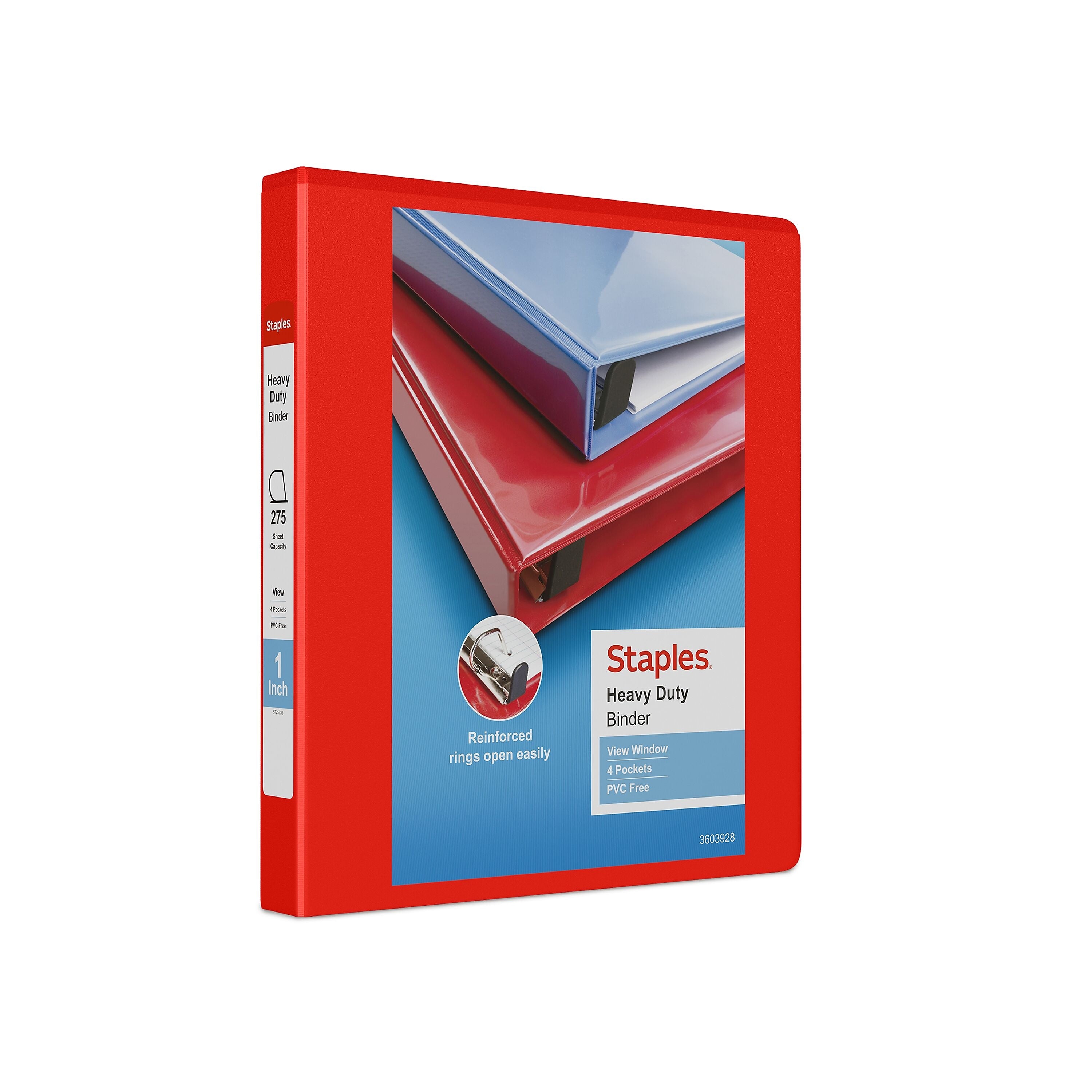 Staples Heavy Duty 1" 3-Ring View Binder, D-Ring, Red (ST56295-CC)