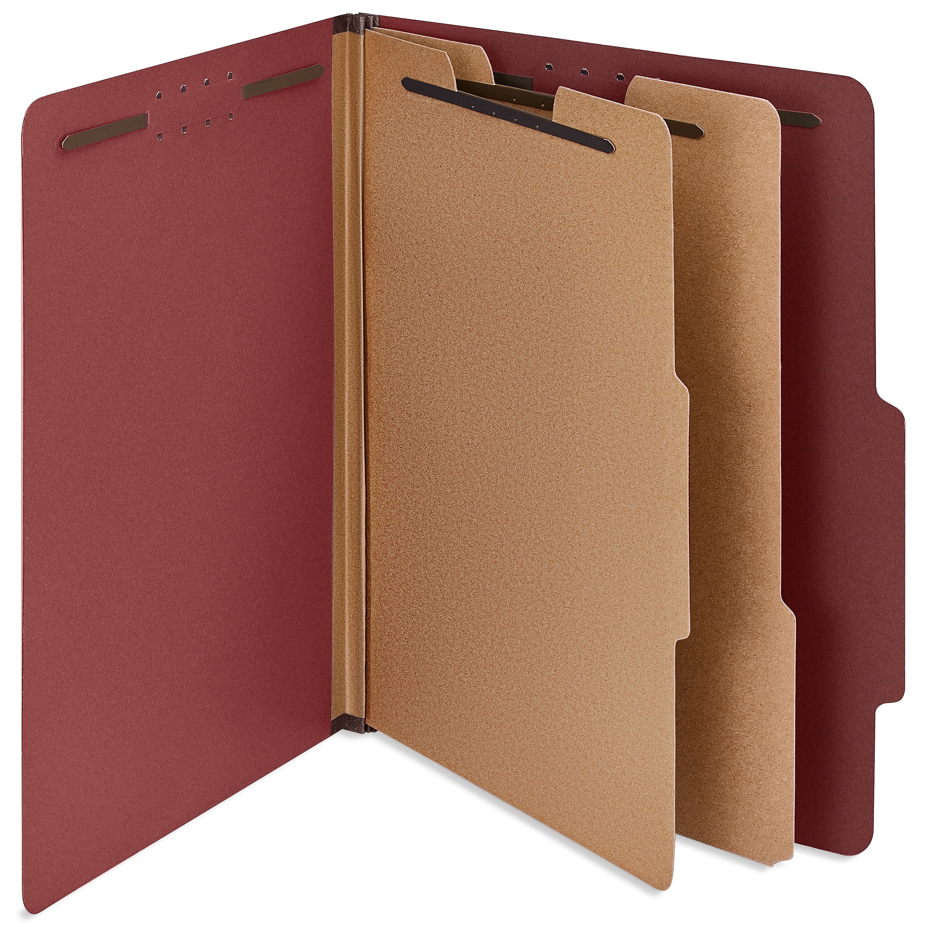 Staples 100% Recycled Heavy Duty Pressboard Classification Folder, 2-Dividers, 2" Expansion, Letter Size, Red, 10/Box (ST62548)
