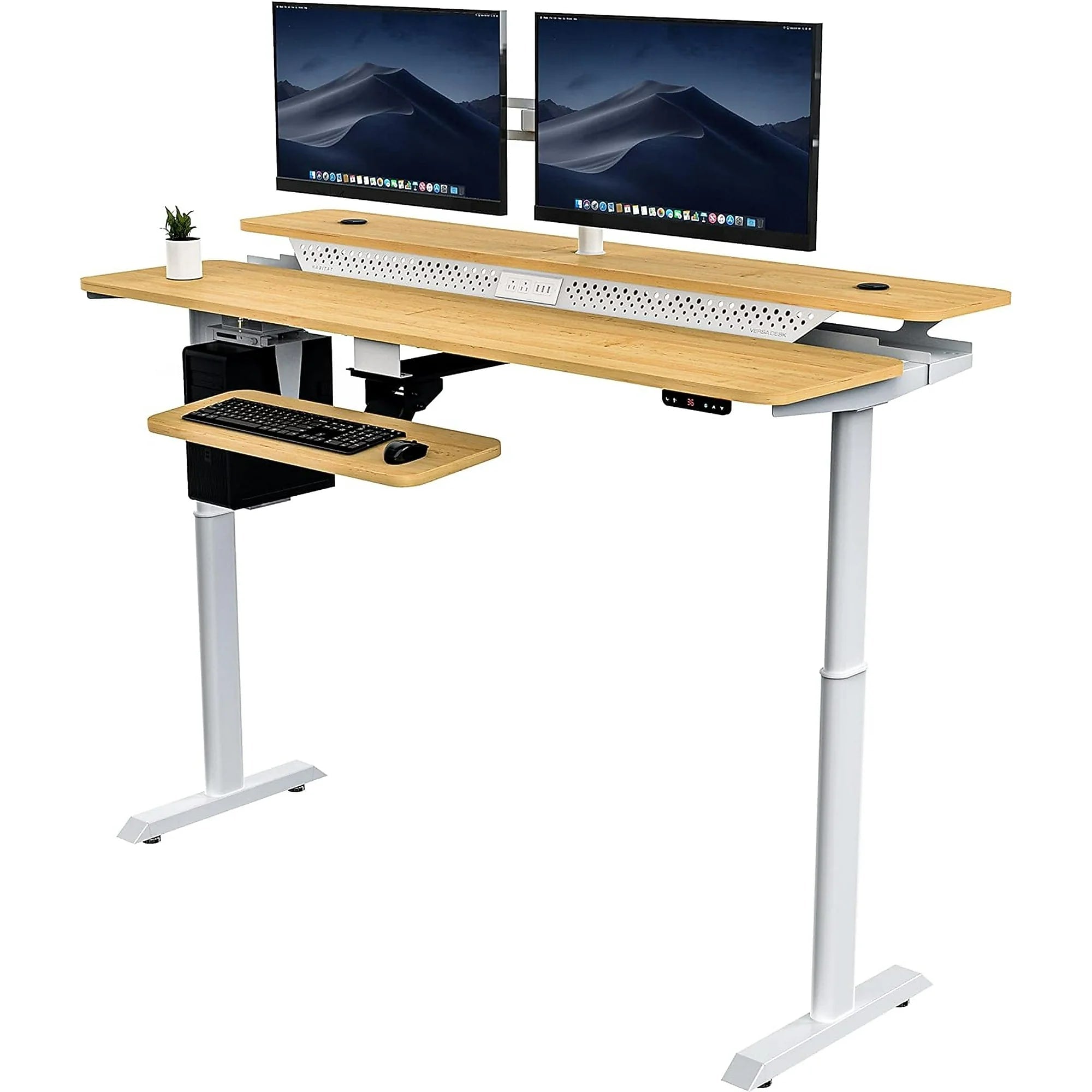 VersaDesk PowerLift Split-Level 72"W Electric Rectangular Adjustable Standing Desk, Maple/White (PL2SD7230-WM)